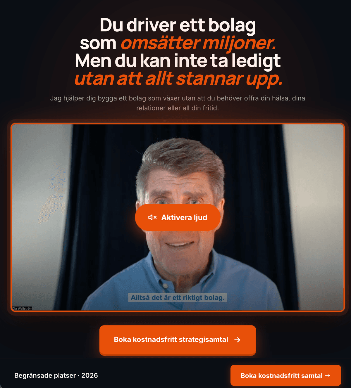 Landningssida byggd av Dinmedia för Ola Wallström